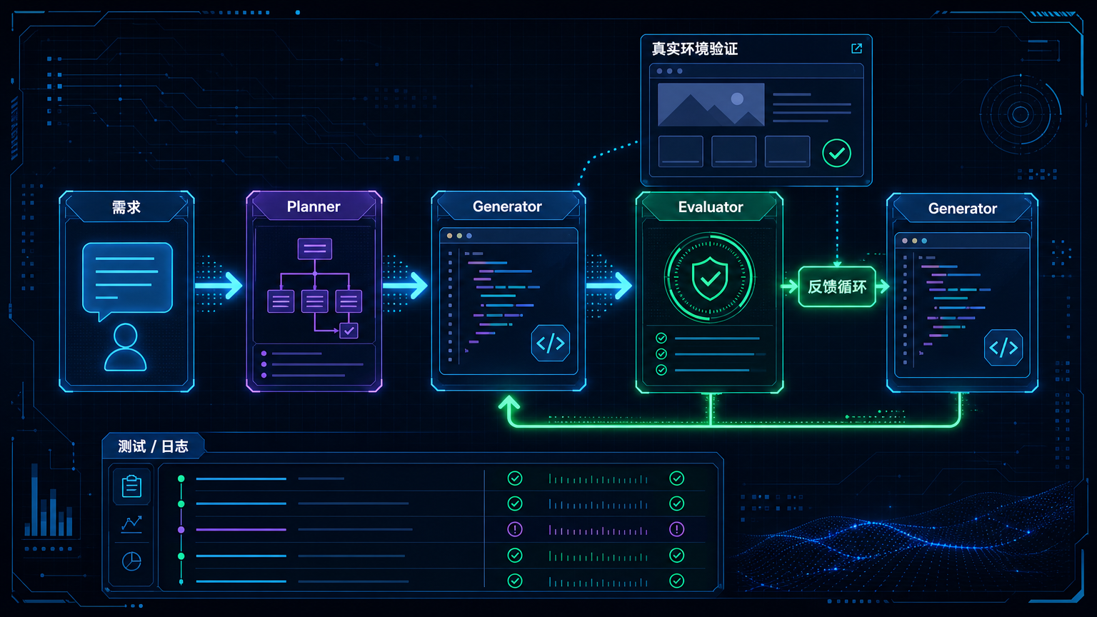 Planner、Generator、Evaluator 把规划、实现和验收拆成独立反馈回路
