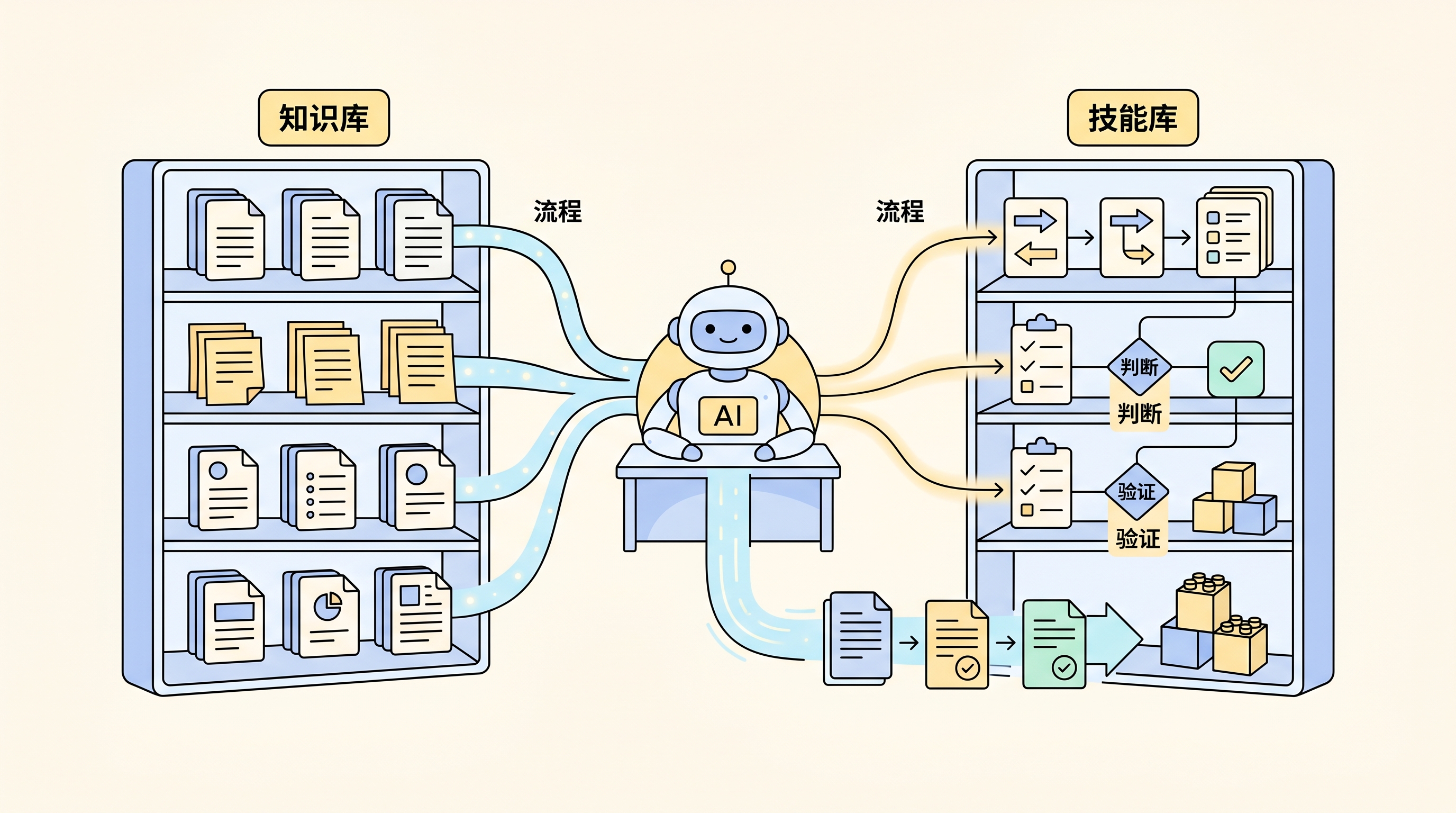 知识库与技能库共同构成 AI 工作流资产