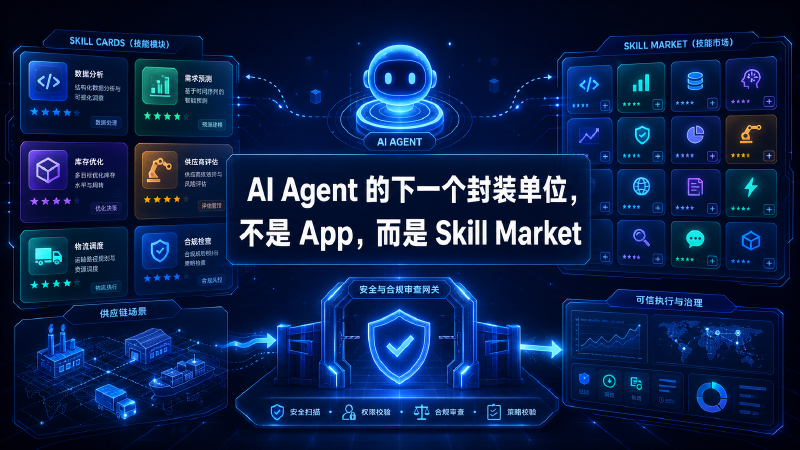 Featured image of post AI Agent 的下一个封装单位，不是 App，而是 Skill Market