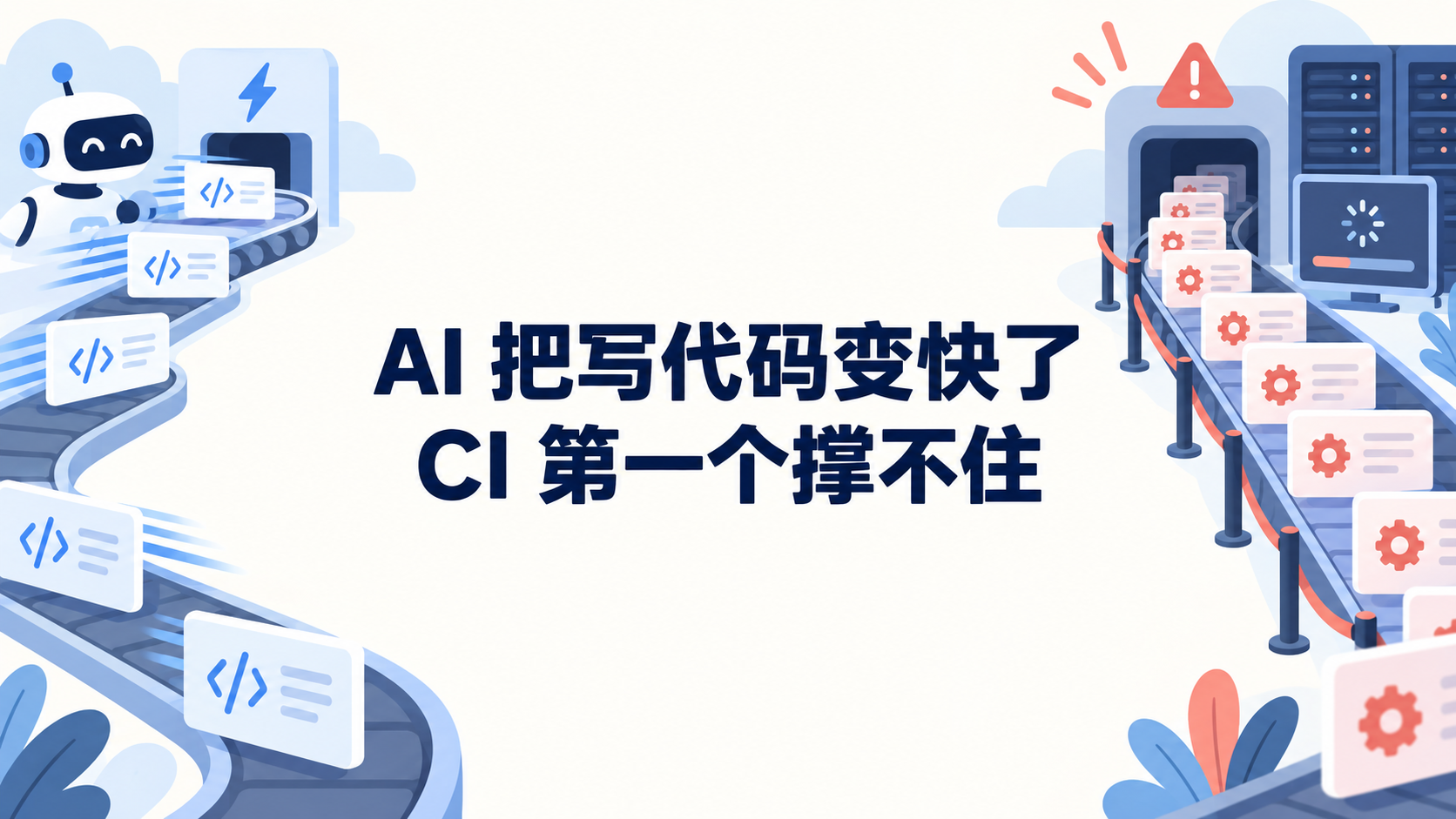 AI 写代码变快后 CI 排队拥堵的示意封面