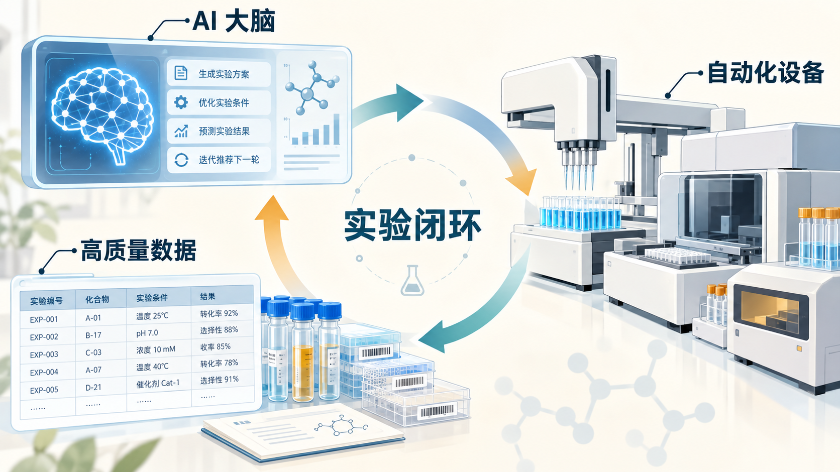 AI 大脑、自动化设备与高质量数据形成实验闭环