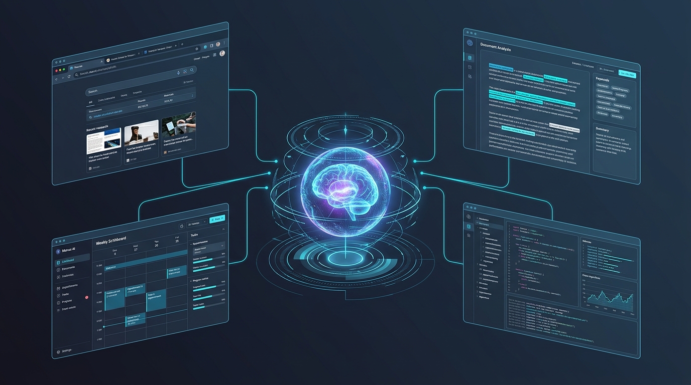 Manus AI 产品概念图：一个 AI Agent 同时处理多个任务