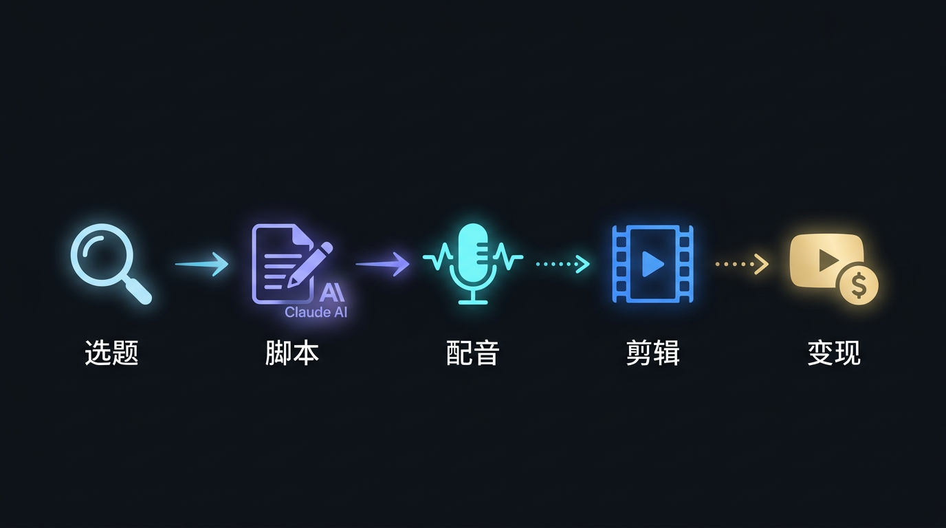 AI 内容流水线：选题 → 脚本 → 配音 → 剪辑 → 变现
