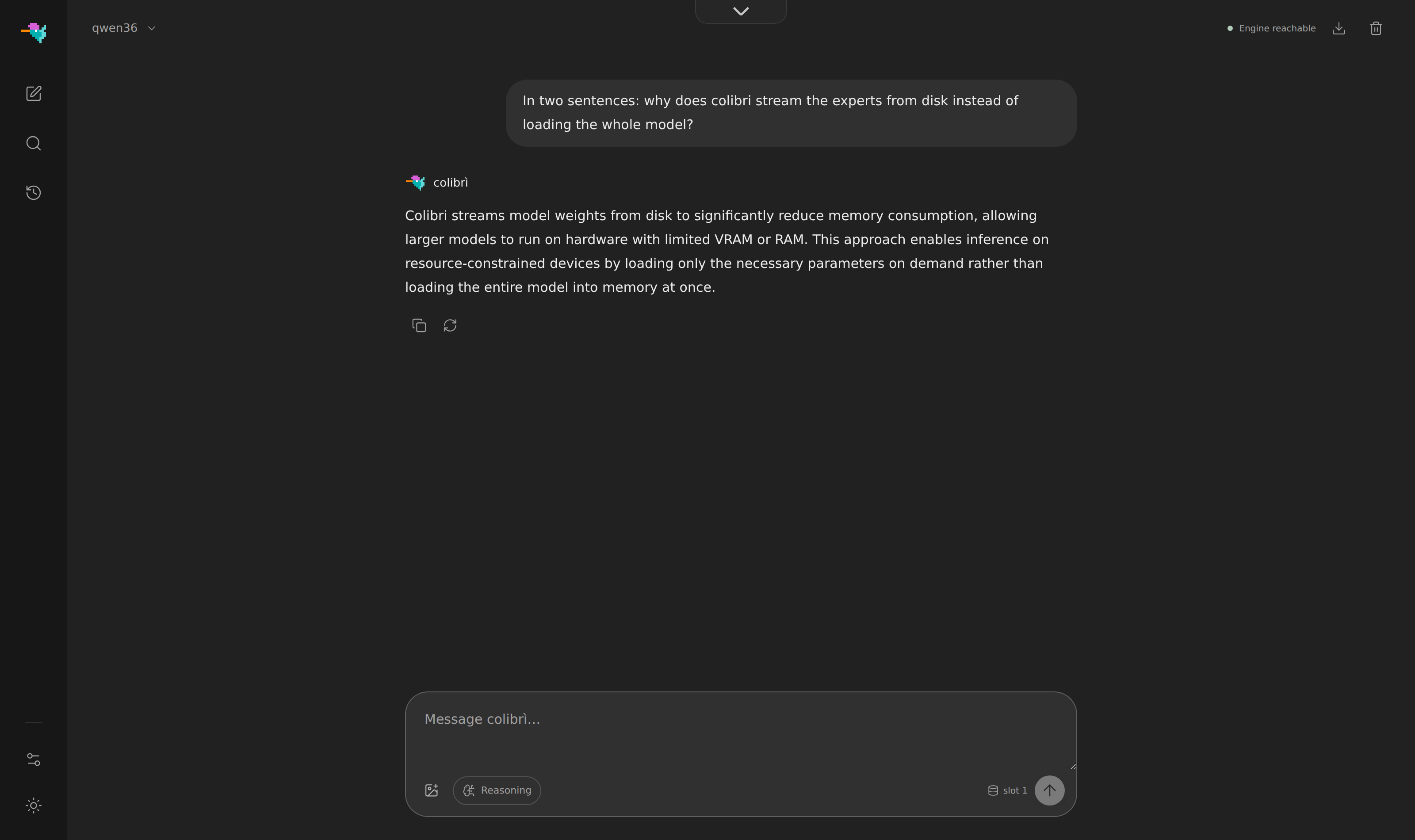 Colibrì 官方 Web Dashboard:运行时可查看硬件状态、专家分层与性能指标