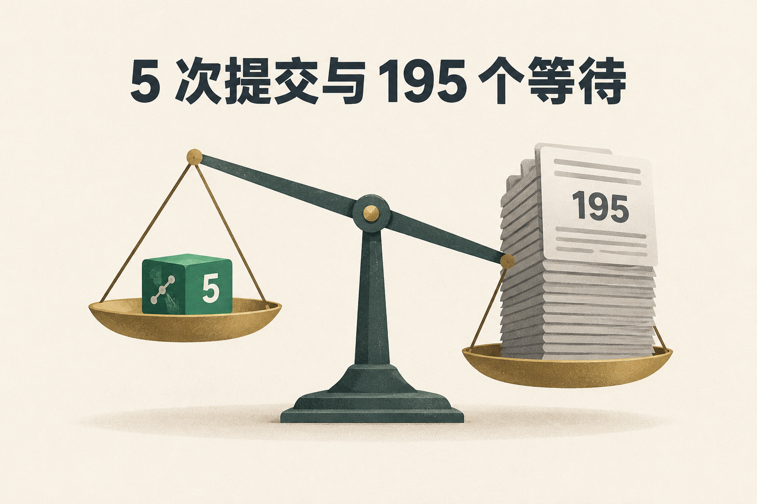 5 次提交与 195 个等待：仓库维护姿态的直观对比（示意图）