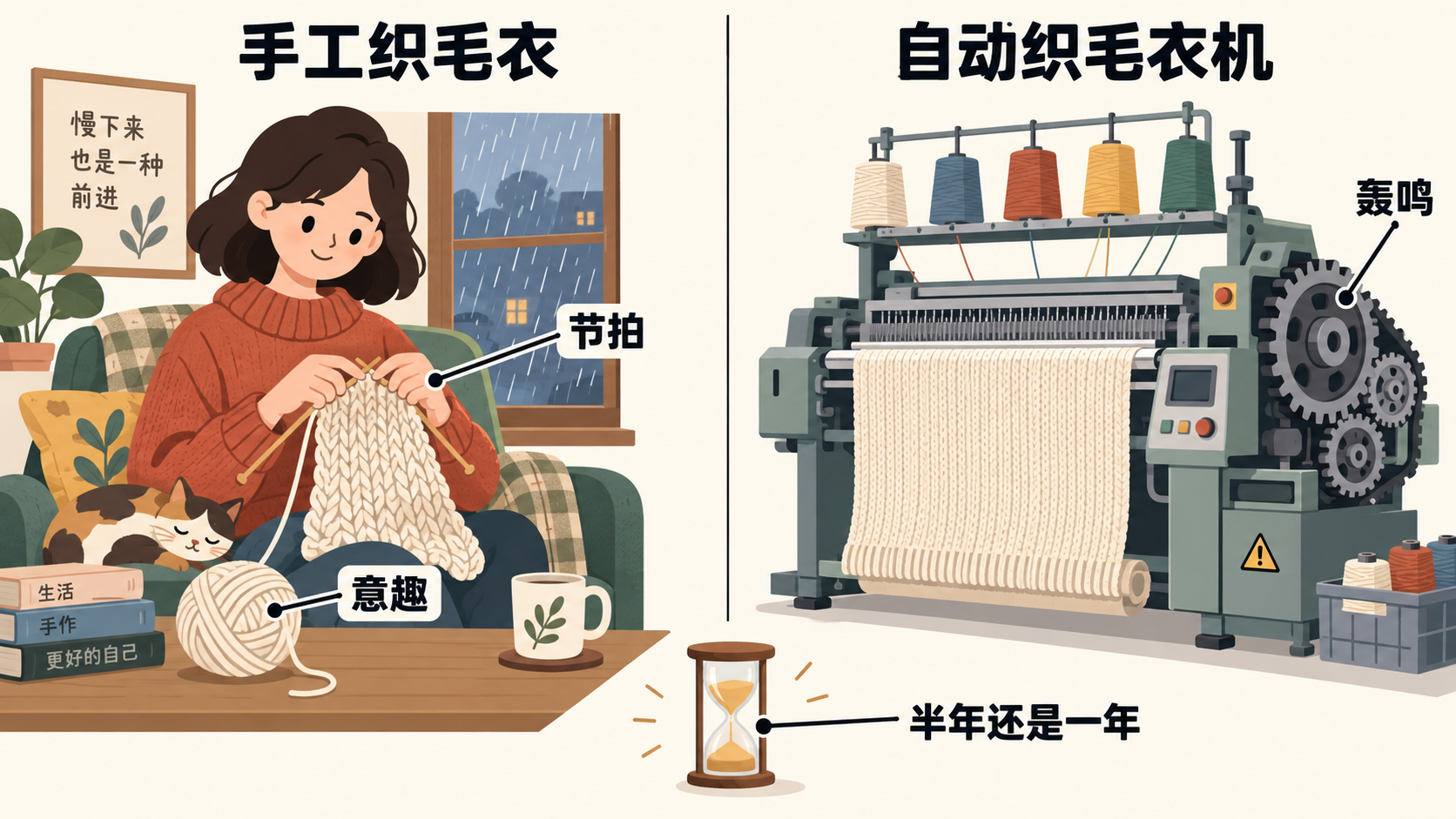 刘胜与的织毛衣比喻：手工的意趣与机器的轰鸣
