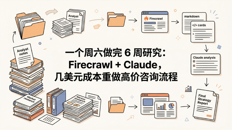 Featured image of post 一个周六做完 6 周研究：Firecrawl + Claude，几美元成本重做高价咨询流程