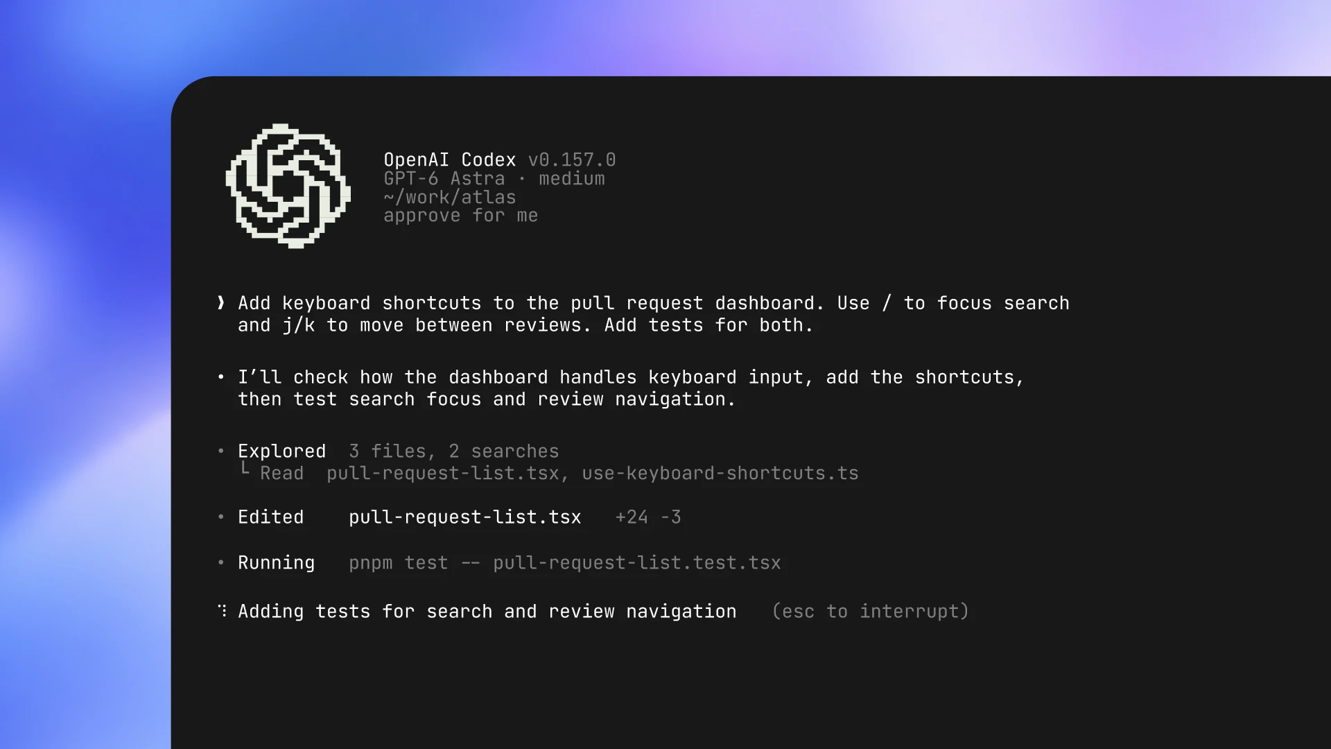 OpenAI DevDay 2026 官方展示的 Codex CLI 界面