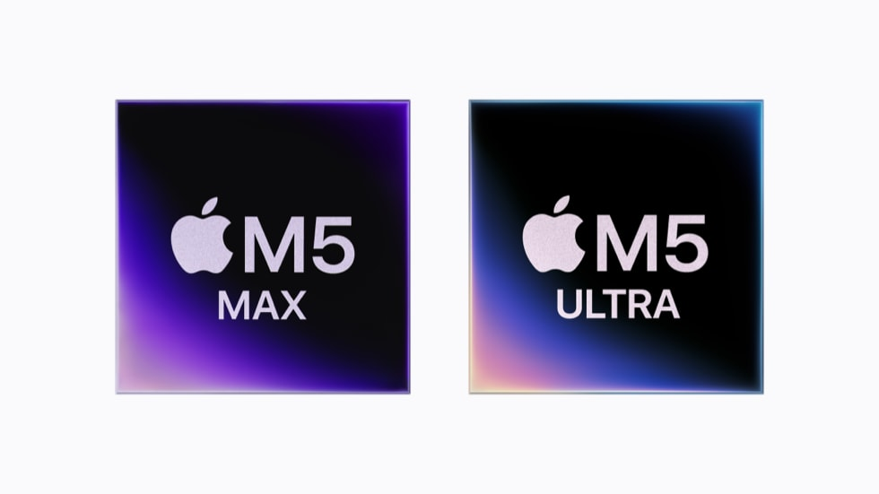 M5 Max 与 M5 Ultra 芯片:M5 Ultra 的整合 GPU 可用 512GB 统一内存(图源:Apple Newsroom,2026-08-25)