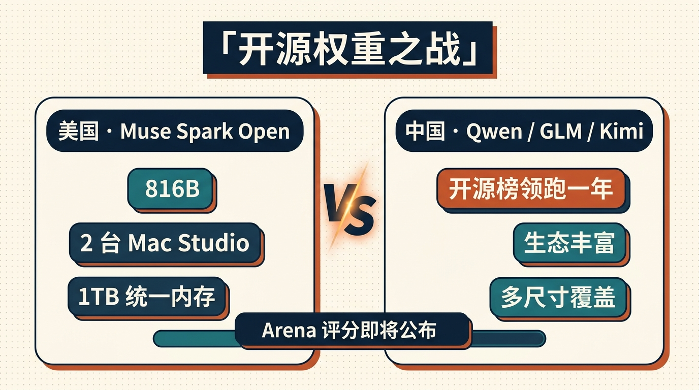 开源权重之战:Muse Spark Open 与 Qwen/GLM/Kimi 的对攻格局(示意图,AI 生成)