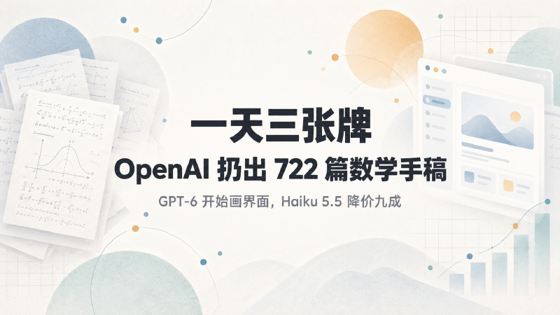 Featured image of post 一天三张牌：OpenAI 扔出 722 篇数学手稿，GPT-6 开始画界面，Haiku 5.5 降价九成