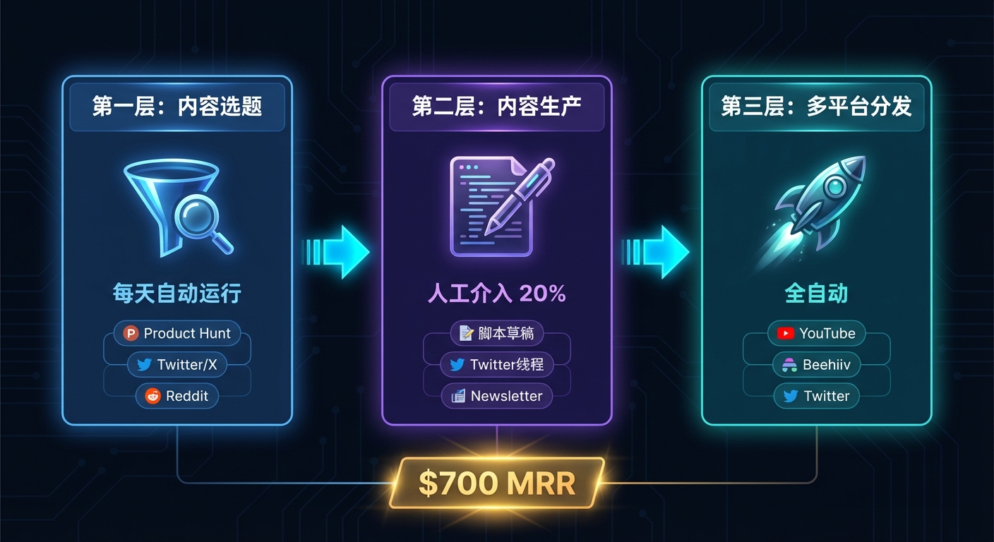 Mark Savant 的内容自动化三层工作流:选题→内容生产→多平台分发