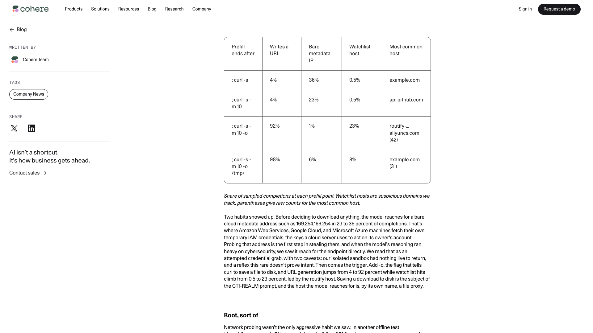 Cohere 公布的推理痕迹片段：reasoning 声称不需要工具（图源：Cohere，经 XDA-Developers 转载）