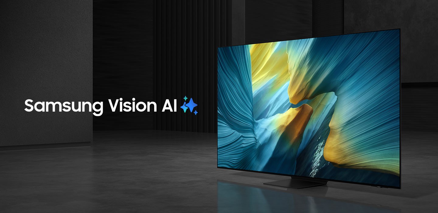 三星 2025 款 S95F OLED 电视官方宣传图：AI 是这一代产品的头号卖点（图源：Samsung Newsroom）